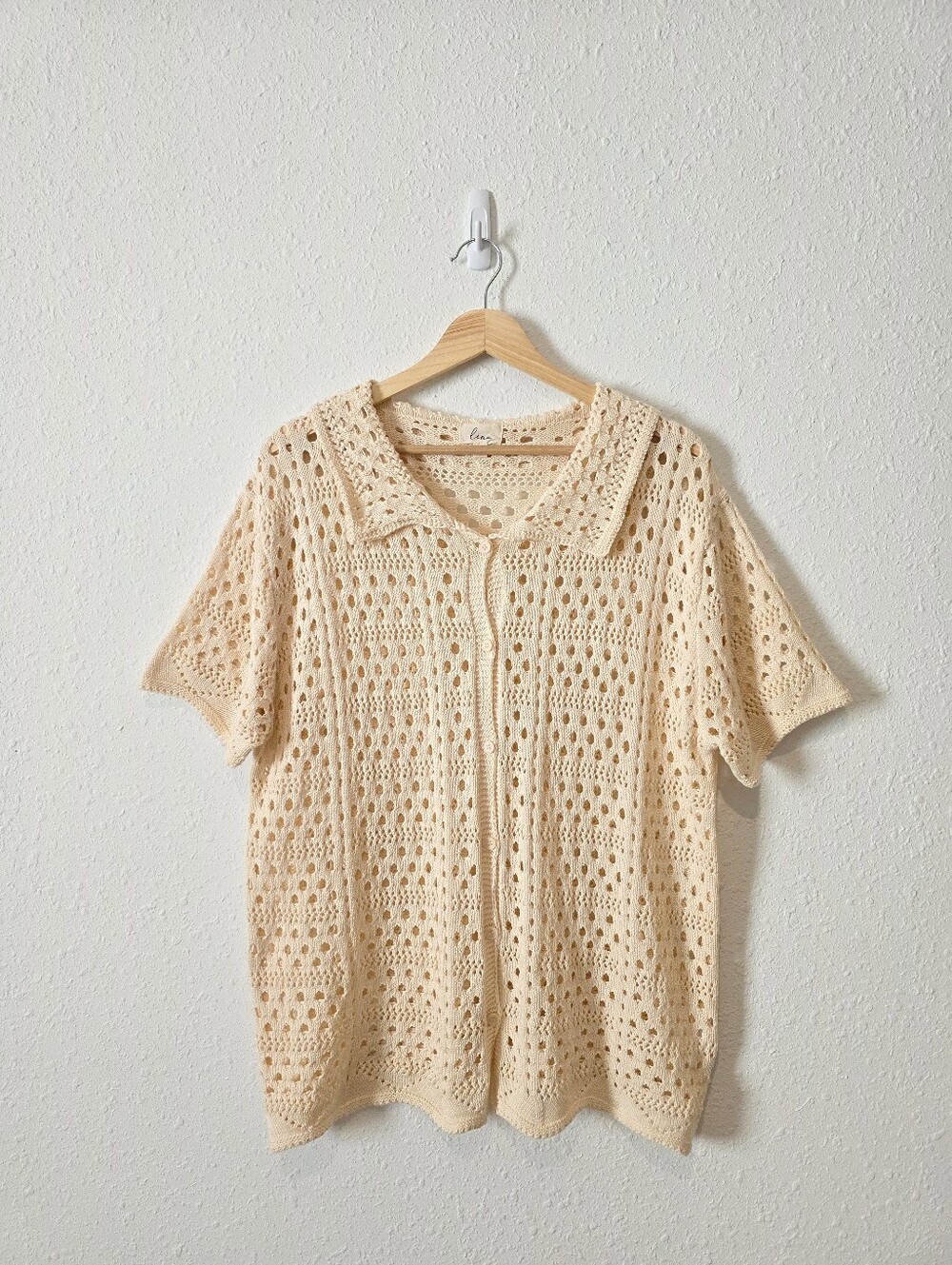 Lena Cream Oversized Button Front Knit Top L